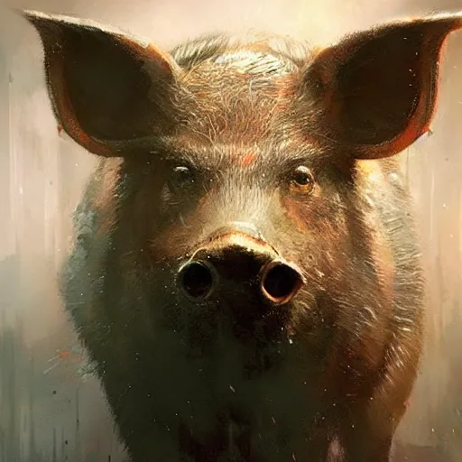 Image similar to stunning portrait of a wild boar, painting by Raymond Swanland, cyberpunk, sci-fi cybernetic implants hq