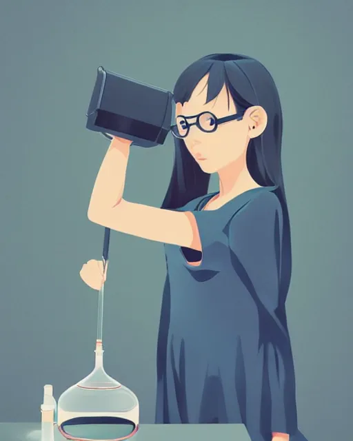 Image similar to a little girl is doing a science experiment. clean cel shaded vector art. minimalist illustration art by lois van baarle, artgerm, helen huang, by makoto shinkai and ilya kuvshinov, rossdraws