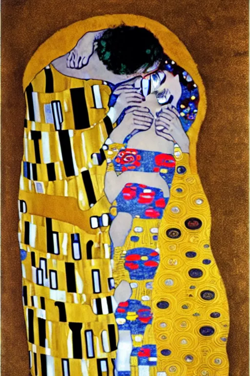 Image similar to gustav klimt the kiss with Nicolas Cage