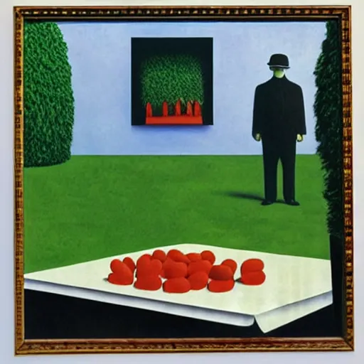 Prompt: slugs at a birthday party by rene magritte