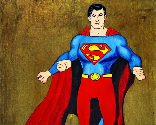 Prompt: a 1 2 0 0 s painting of superman