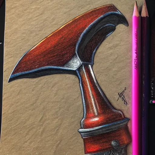 Image similar to Colored pencil art on paper, Battle Axe, highly detailed, artstation, MasterPiece, Award-Winning, Caran d'Ache Luminance