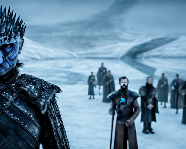 Prompt: justin sun as night king in game of thrones inside large clear ice teardrop, crimson - black bee army behind, 4 k, epic, cinematic, focus, movie still, fantasy, extreme detail, atmospheric, dark colour, sharp focus