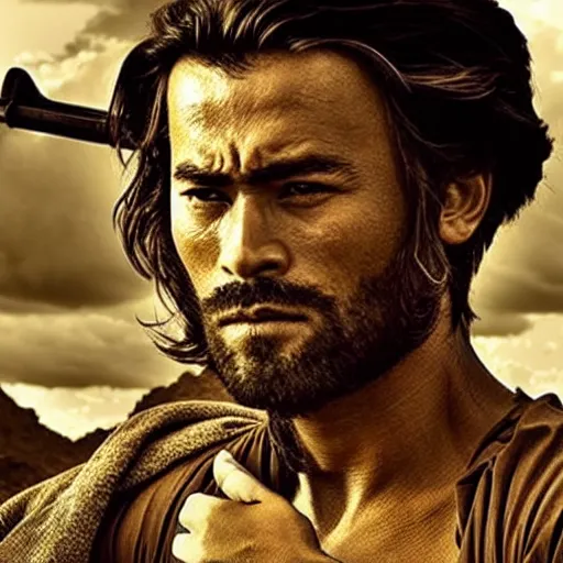 Image similar to handsome and strong kurdish!!!! samurai in a movie directed by christopher nolan, movie still frame, promotional image, imax 7 0 mm footage, perfect symmetrical facial features