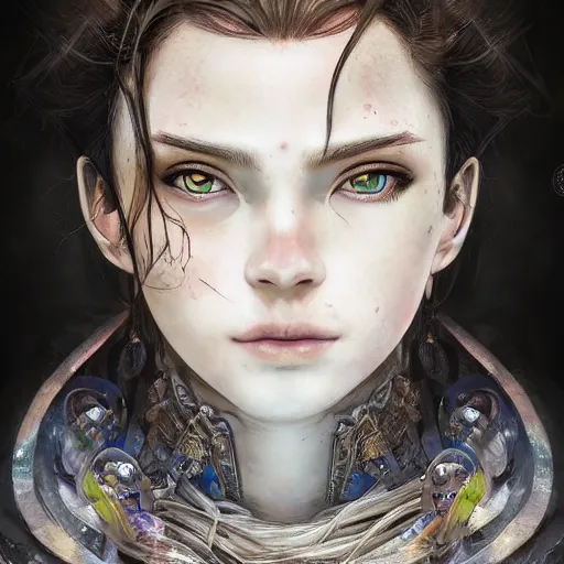 Prompt: A masterpiece portrait of a Incredibly beautiful queer Syberian post apocalyptic shaman girl . medium shot, intricate, elegant, highly detailed. trending on artstation, digital art, by Stanley Artgerm Lau, WLOP, Rossdraws, James Jean, Andrei Riabovitchev, Marc Simonetti, Yoshitaka Amano