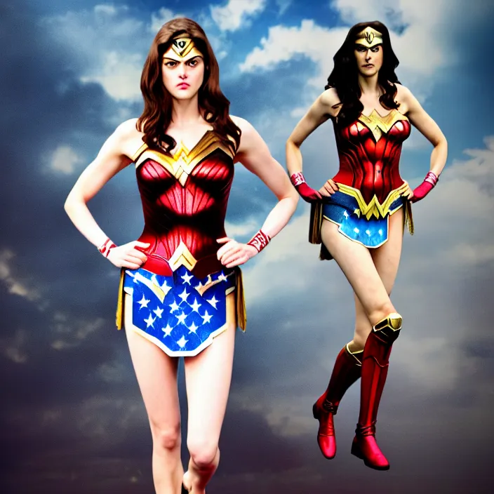 Image similar to professional full length photograph of alexandra daddario as wonder woman. Extremely detailed. 8k