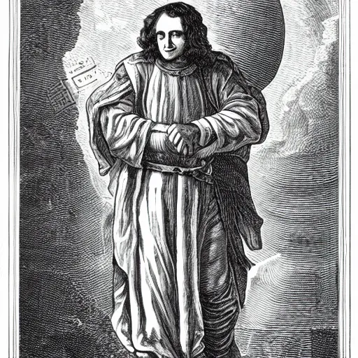 Prompt: an engraving of sir isaac newton as a jedi knight