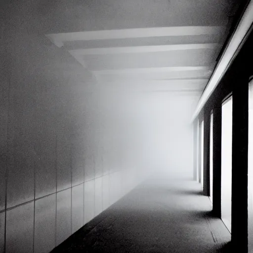 Image similar to Beautiful cameraphone 2000s, soft liminal Photograph of foggy hallway pool growing