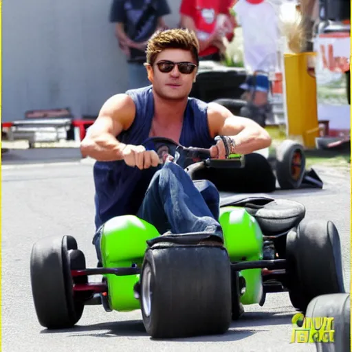 Prompt: zac efron racing a go kart