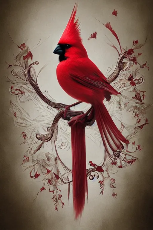 Image similar to Ethereal Cardinal bird, intricate detail, ornate, conceptual art, soft light, dynamic, art by artgerm