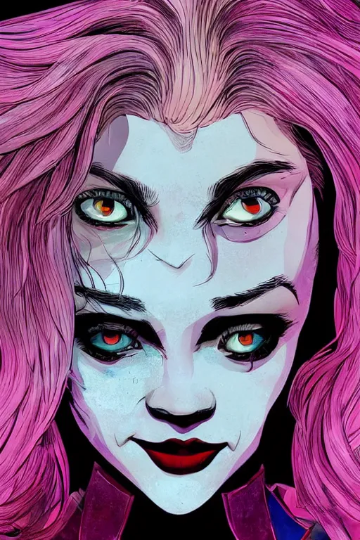 Image similar to julia garner as harley quinn, as delirium of the endless, the sandman, clean cel shaded vector art. shutterstock. behance hd by lois van baarle, artgerm, helen huang, by makoto shinkai and ilya kuvshinov, rossdraws, illustration