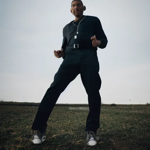 Image similar to will smith with his pants pulled up high, canon eos r 3, f / 1. 4, iso 2 0 0, 1 / 1 6 0 s, 8 k, raw, unedited, symmetrical balance, wide angle