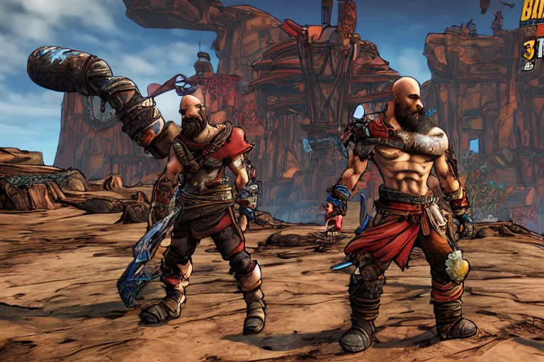 Prompt: screenshot from kratos in Borderlands 3