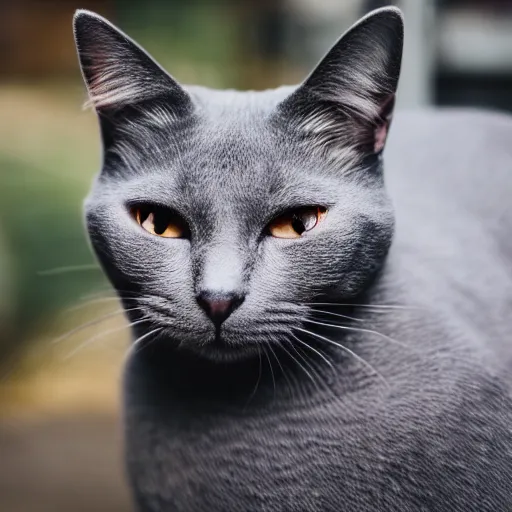 Prompt: a grey cat sitting down