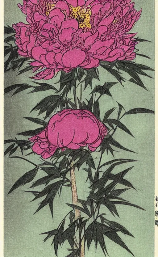 Prompt: by akio watanabe, manga art, portrait of a peony flower, trading card front