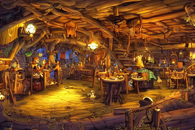 Image similar to secret of monkey island background, pirate pub interior, intricate detail widescreen wallpaper