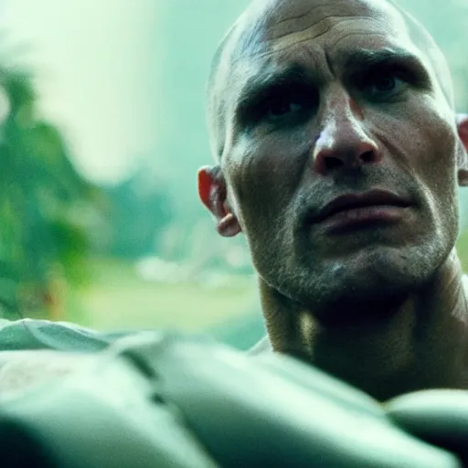 Image similar to Live Action Still of Jerma985 in Apocalypse Now, real life, hyperrealistic, ultra realistic, realistic, highly detailed, epic, HD quality, 8k resolution, body and headshot, film still