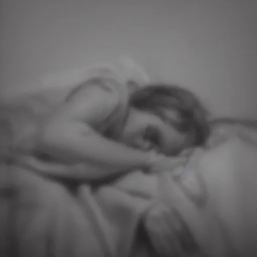 Prompt: sleep paralysis hag, black and white, blurred, 3 am, photo