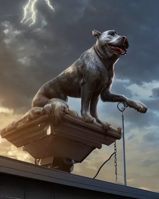 Prompt: rubber flat roofing installation services on garage roof halifax, fantasy, a dog standing on the roof, intricate, epic lighting, cinematic composition, hyper realistic, 8 k resolution, unreal engine 5, by artgerm, tooth wu, dan mumford, beeple, wlop, rossdraws, james jean, marc simonetti, artstation