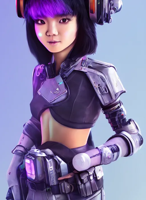 Image similar to a cute asian girl in a cyberpunk costume, in the style of pixar animation, full body shot, viewed from bellow, award winning, hyper detailed, studio lighting, artstation, octane renderer, unreal engine