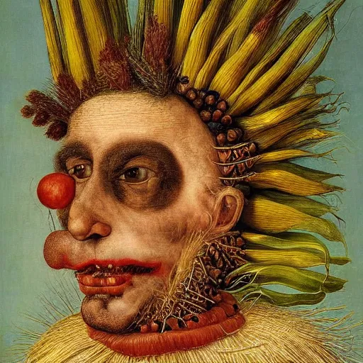 Image similar to giuseppe arcimboldo, trump, corn hair