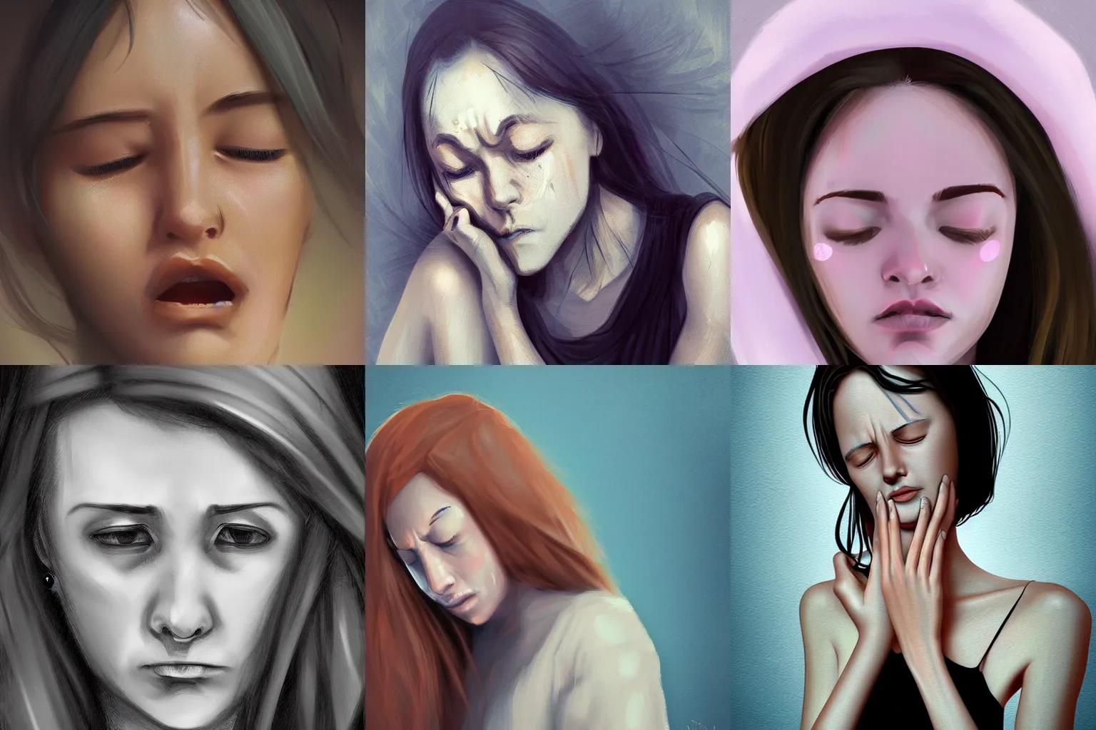 Prompt: woman crying, sadness, sorrow, artstation, digital art