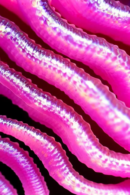 Image similar to high quality macro photo pearlescent gelatinous worms! gorgeous highly detailed hannah yata elson peter cinematic pink lighting high quality low angle hd 8k sharp shallow depth of field