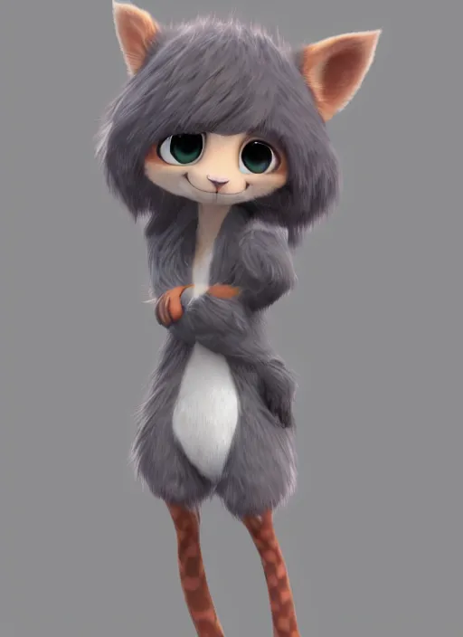 Image similar to female furry mini cute style, character adoptable, highly detailed, rendered, ray - tracing, cgi animated, 3 d demo reel avatar, style of maple story and zootopia, maple story rat girl, grey rat, soft shade, soft lighting