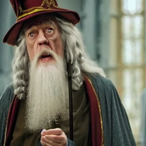 Image similar to still of gandalf as a gryffindor student in harry potter