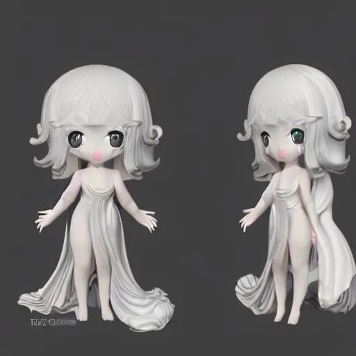 Image similar to cute fumo plush of galatea, greek myth, chibi, white dress, marble statue pbr, vray, symmetry