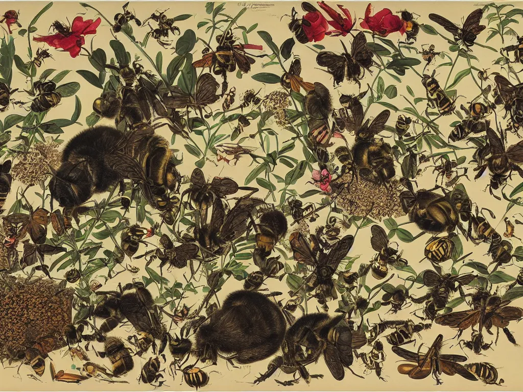 Prompt: the world as seen by a bee. Painting by Walton Ford