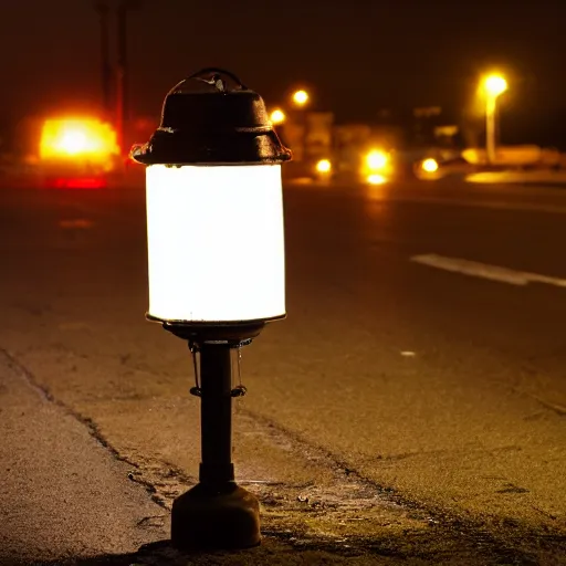 Image similar to lonely old lantern on empty modern street near the old car with light on