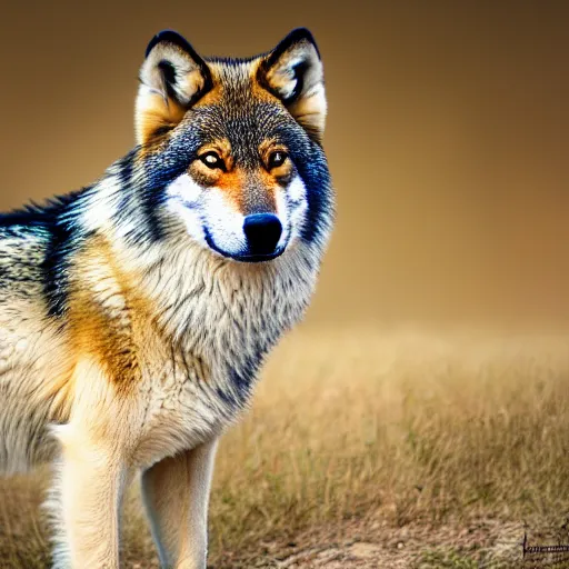 Prompt: professional photograph of a tibetan wolf, high quality, hd, 8 k, 4 k, magnificent, award - winning, nature, nature photography, awe - inspiring, highly detailed, amazing