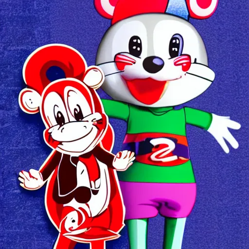 Prompt: Anime dakimakura body pillow depicting Chuck E. Cheese