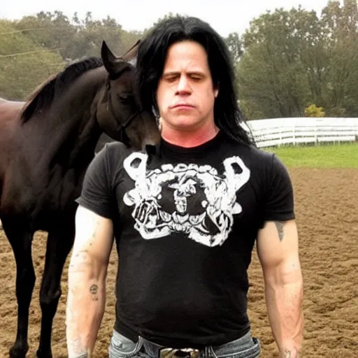 Prompt: glenn danzig working on his horse farm