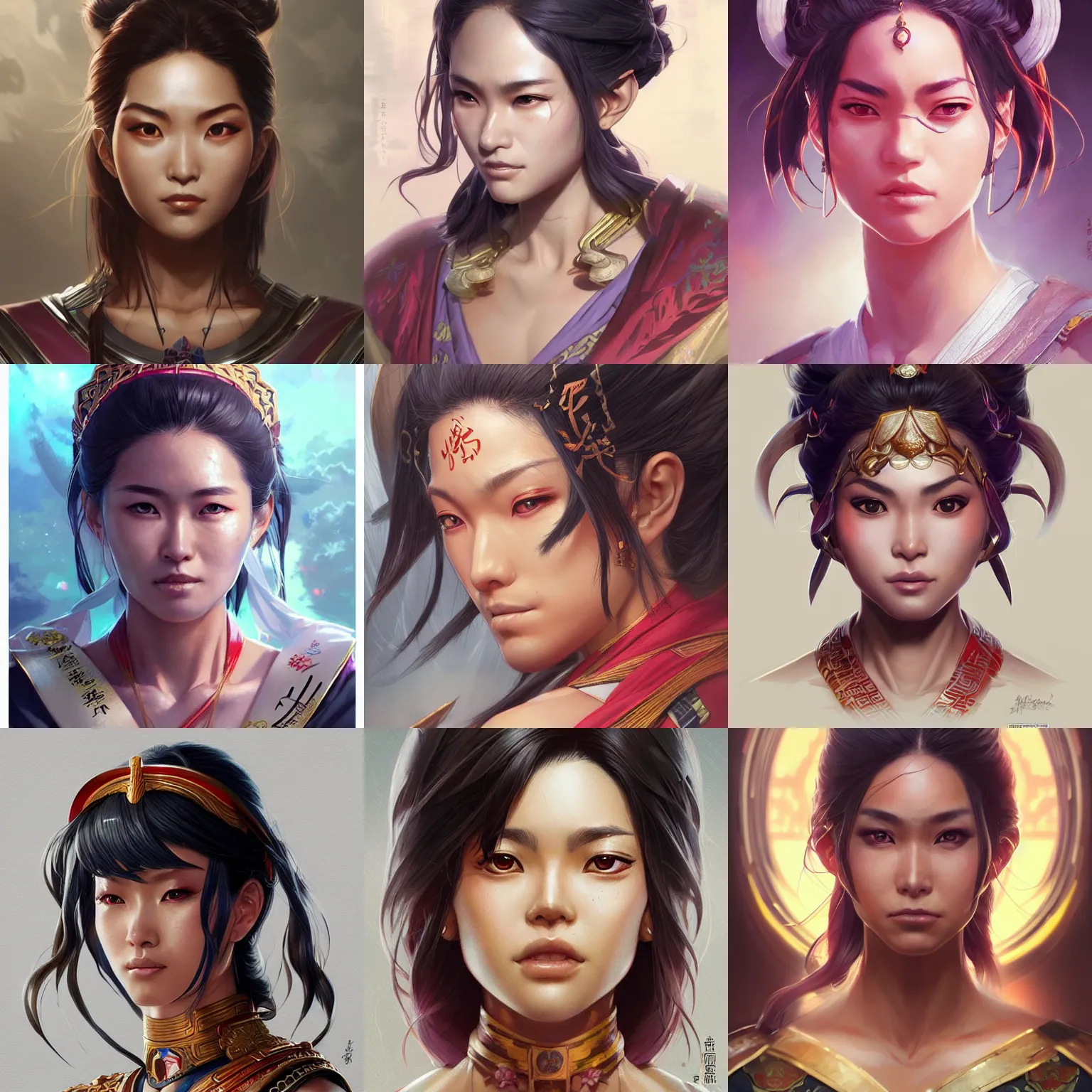 Prompt: okinawan empress, art by artgerm and greg rutkowski and magali villeneuve, portrait, highly detailed, headshot, digital painting, trending on artstation, concept art, sharp focus, illustration