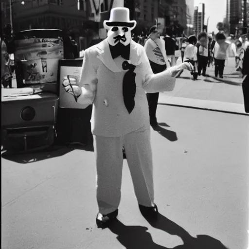 Image similar to mr monopoly 1930s street performer, 35mm film