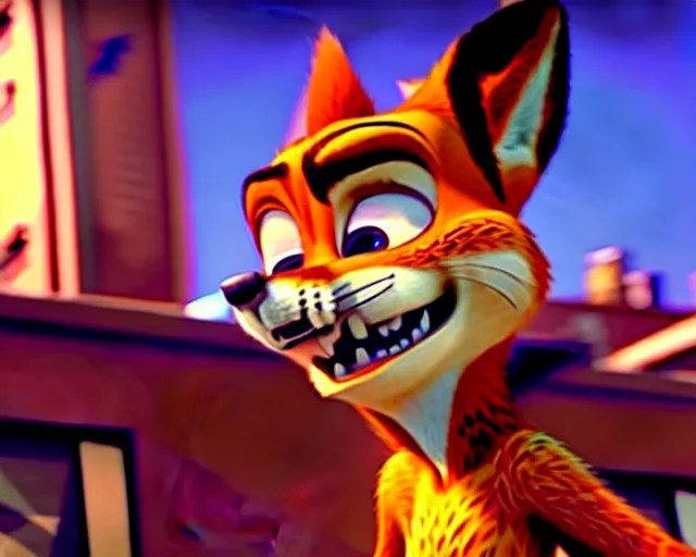 Image similar to nick wilde as max payne 3 set in gritty neo - noir zootopia, battle through the favela / furvela