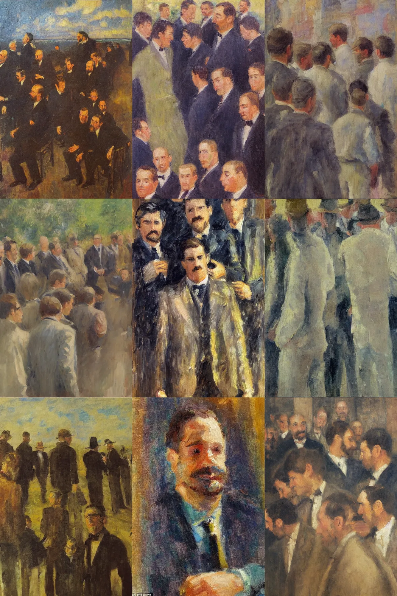 Prompt: An impressionist oil painting of a man behind a man behind a man behind a man behind a man behind a man behind a man behind a man behind a man behind a man behind a man behind a man behind a man in a straight line