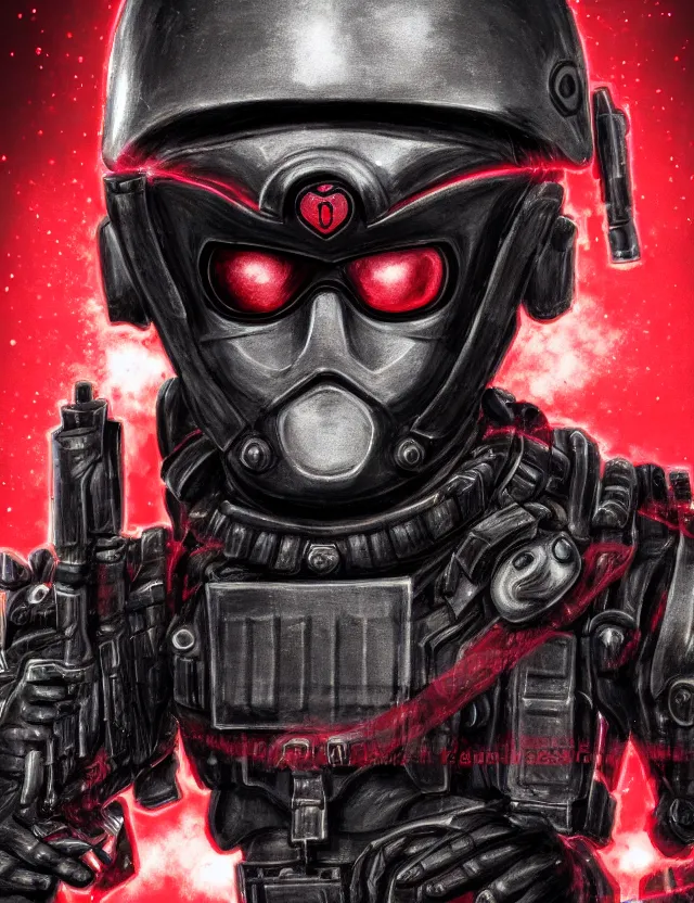 Image similar to a detailed manga portrait of a masked special forces soldier wearing dark red advanced demon - resistant cyborg tactical gear, trending on artstation, digital art, 4 k resolution, detailed, high quality, sharp focus, hq artwork, coherent, insane detail, character portrait