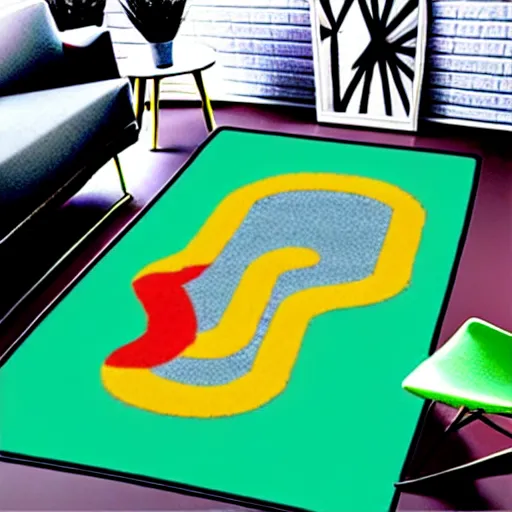 Prompt: a futuristic kids road map carpet rug