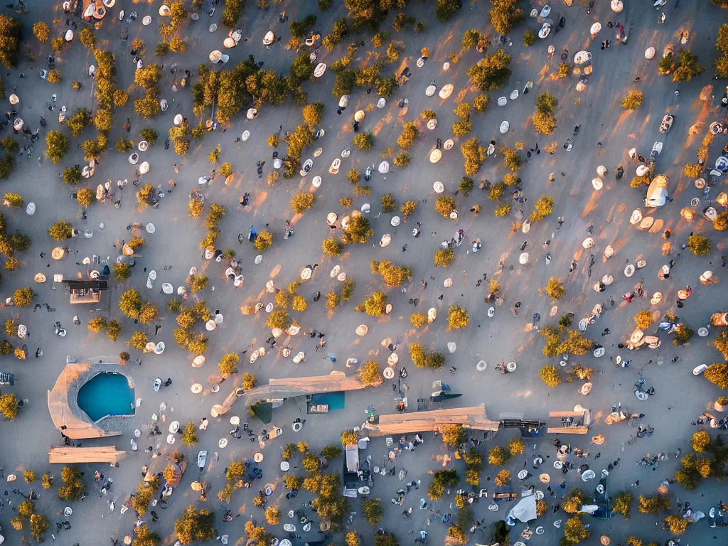 Prompt: “A photo facing the beach of the venice beach skate park at sunset, drone photography, national geographic photo, majestic”