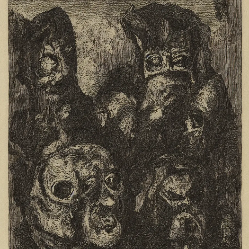 Prompt: grotesque mask frans huys etching