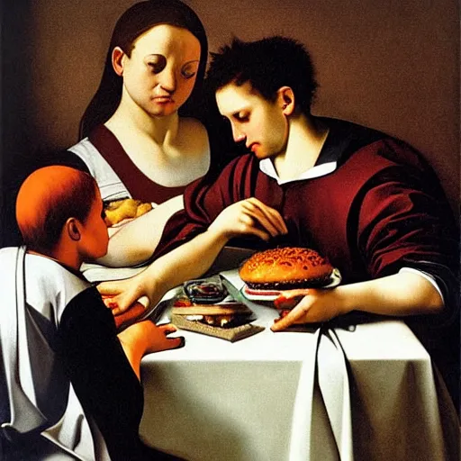 Prompt: mcdonalds big mac value meal advertisement, painting by caravaggio