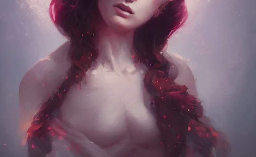 Image similar to a painting of jasmine trending on artstation in the style of greg rutkowski, beautiful, sensual, flower, portrait, adorable, alter, hell, fire hair, fire