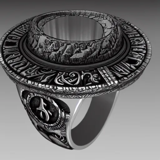 Image similar to the ring from lord if the rings with an imprinted ruler, cm scale imprinted on the inside of the ring, highly detailed, 8 k, trending on artstation, mystic, rpg artwork