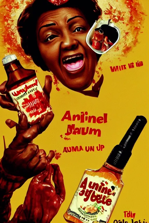 Image similar to aunt jemima covered in maple syrup horror movie cinematic