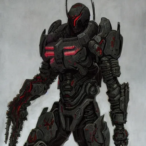 Image similar to doom slayer, painted by tsutomu nihei, painted by stanley lau