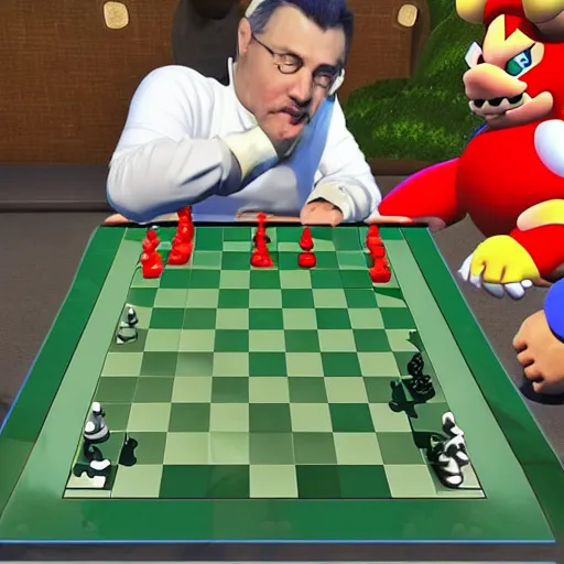 Image similar to “ gary chess playing chess against bowser ”