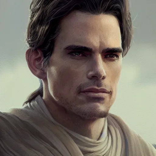 Image similar to portrait of a man by greg rutkowski, a jedi knight that looks like matt bomer, wearing brown robes, star wars expanded universe, he is about 3 0 years old, highly detailed portrait, digital painting, artstation, concept art, smooth, sharp foccus ilustration, artstation hq